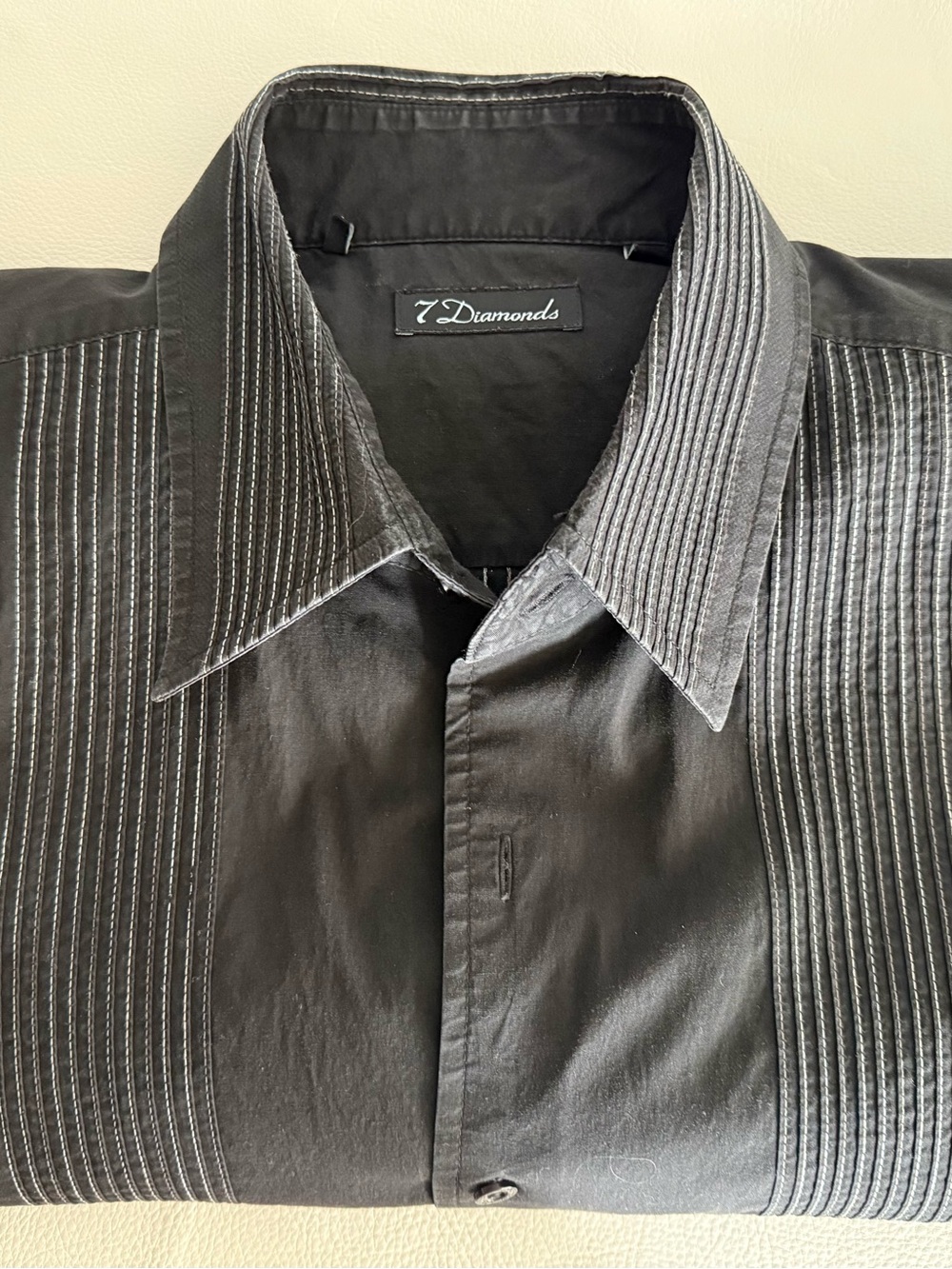 7 Diamonds Short Sleeve SS Button up Black + White Contrast Pinstripe- Men’s XXL